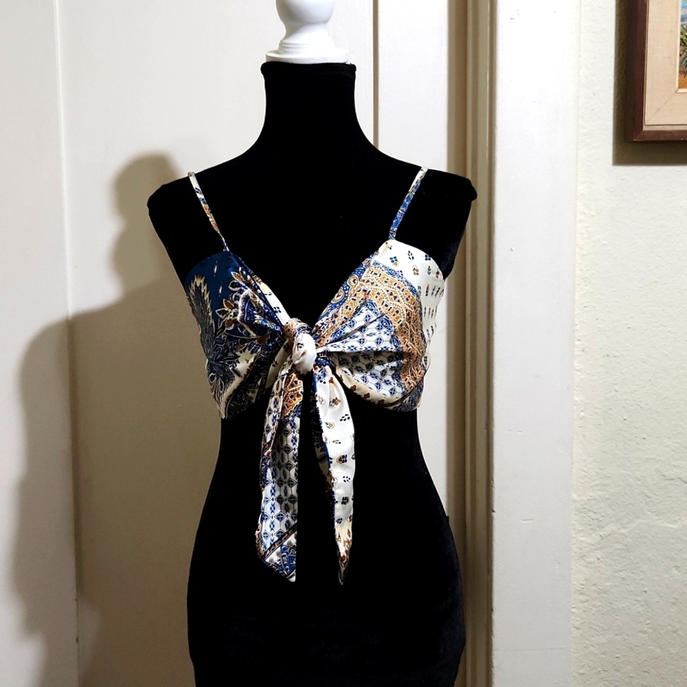 Cider Boho Paisley Tie Front Top